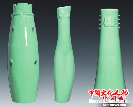 中国艺术家韩美林创作的青瓷。主办方供图 中国艺术家韩美林创作的青瓷。主办方供图